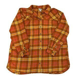 Duluth Trading Plaid Flannel Button Up Tunic Shirt Jacket Pockets size 1X